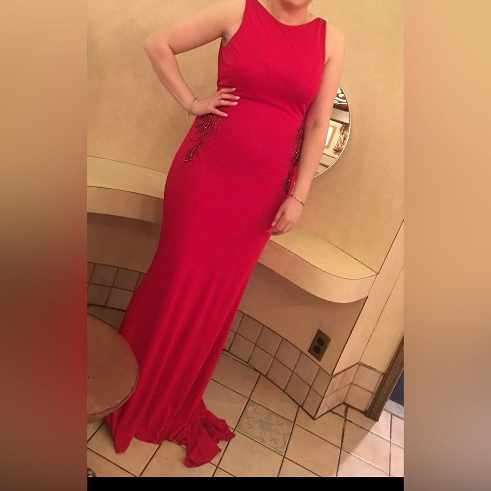 Badgley Mischka One Shoulder Red Dress